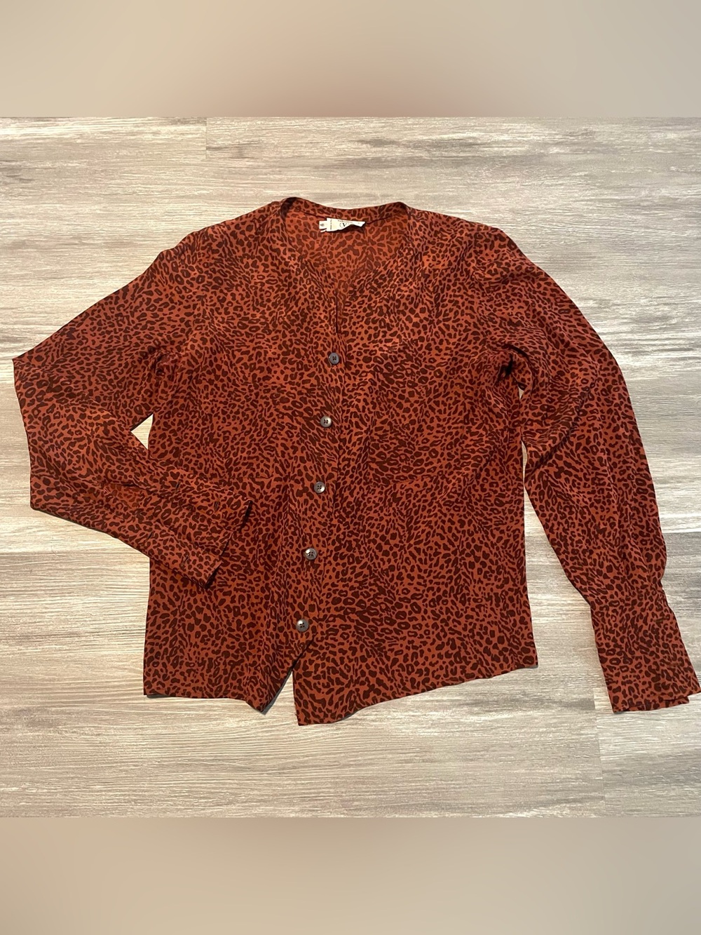 Vintage Valentino Miss V Burgundy Leopard Print Silk Blend Blouse Made Italy 42